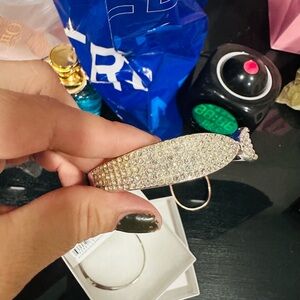 Crystal Pave Silver Tone Bangle Bracelet - Women's Accessory